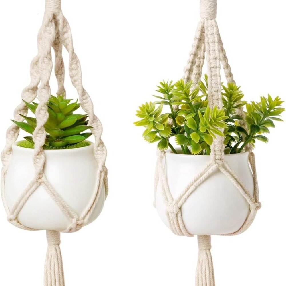Mini Macrame Plant Car Accessories Rear View Mirrior Charm Cute Hanging Rearview
